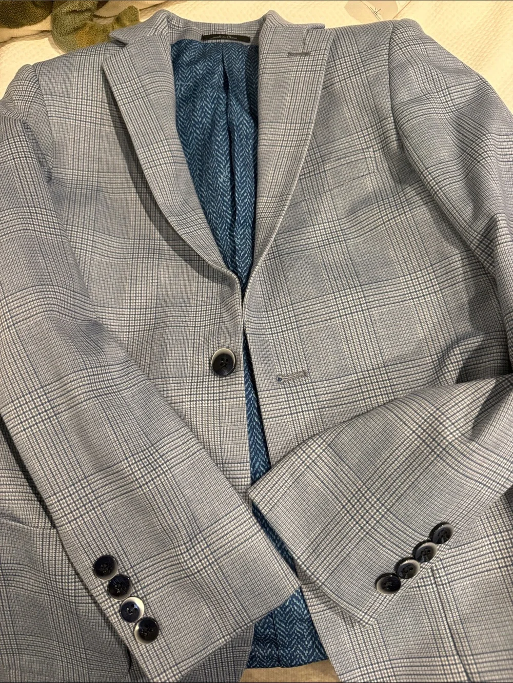 Boys Light Gray Glen Plaid Blazer - Classic Tailored Fit